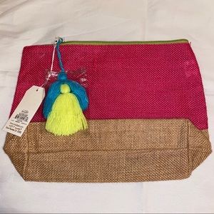 Color Pop Jute Cosmetic Bag by Mud Pie